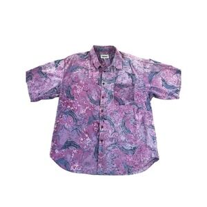 Straight Down Company Mens Purple Marlin‎ Fish Button Up Shirt Size L Beach